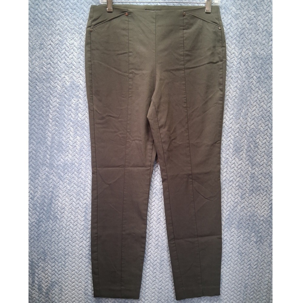 Alfani Womens Olive Green Pull On Skinny Pants Size 8 Stretch Seamed Trousers